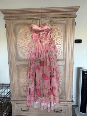 Amazon Pink Floral Tiered Prom Dress